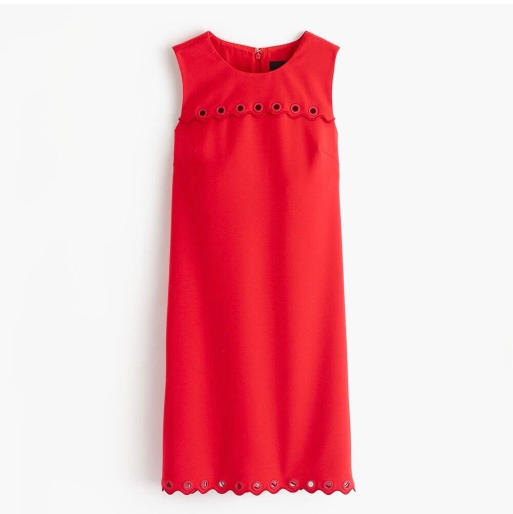 J.Crew Red Grommet Scalloped Sleeveless Shift Dress Size 8